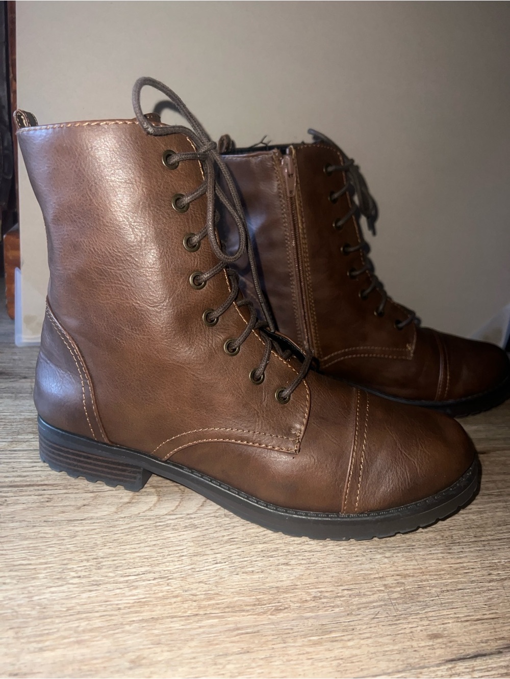 Women’s Brown Lace-Up Combat Boots
